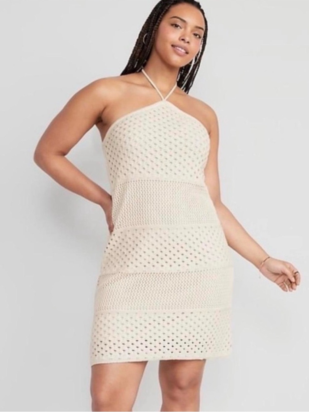 Old Navy Cream Crochet Halter Dress